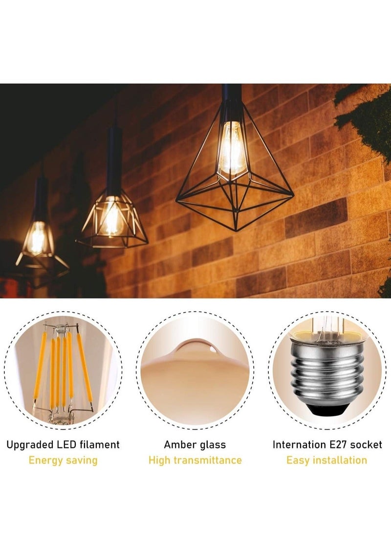 EASTERNSTAR لمبة إديسون LED E27، مصابيح إضاءة عتيقة 7 وات مكافئة 70 وات، لمبة خيوط LED قديمة ST64 مصباح لولبي زجاجي كهرماني، 680LM 2700K أبيض دافئ، عبوتان¬†[فئة الطاقة أ] - Image 2